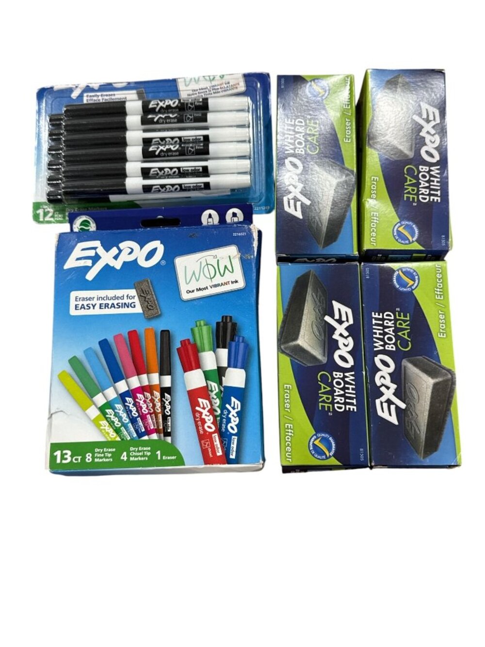 Set of 5 Expo Dry Erase Marker & Whiteboard Eraser Bundle 24 Count Assorted Colo